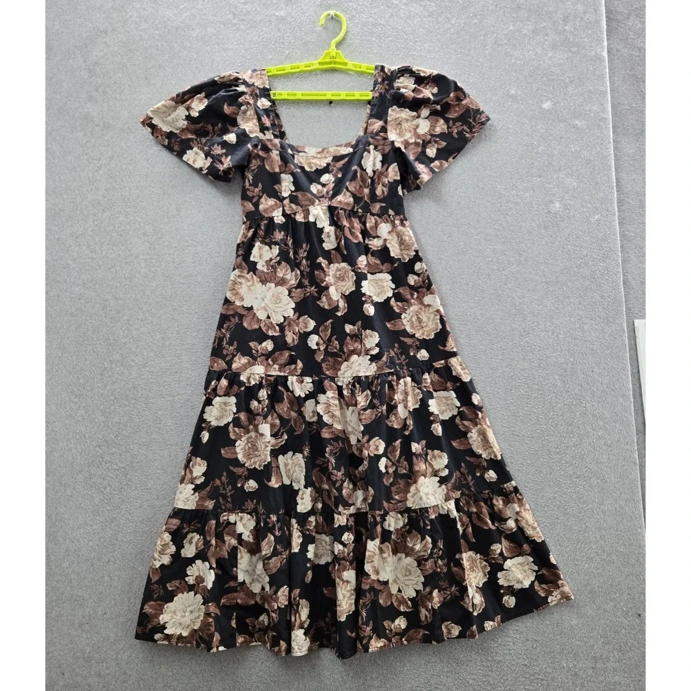 Abercrombie & Fitch Women Dress S Black Floral Maxi Sundress Milkmaid